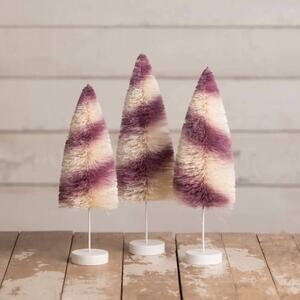 Bethany Lowe Purple Stripes Delights Bottle Brush Trees Set of 3 New